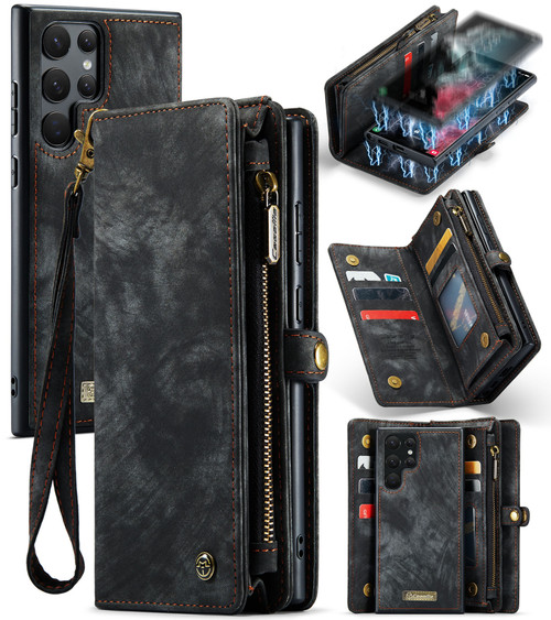 Samsung Galaxy S22 Ultra 5G CaseMe-008 Detachable Multifunctional Horizontal Flip Leather Case - Black
